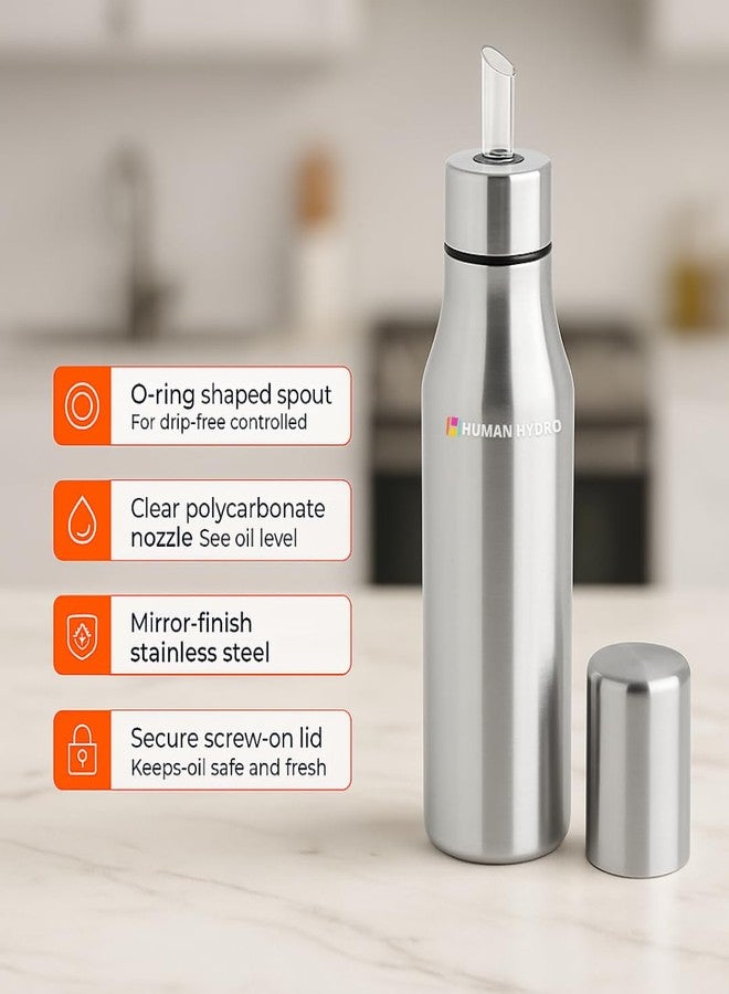 Human Hydro Stainless Steel Oil Dispenser - 600ml | Leak-Proof, Rust-Free, Drip-Free Spout | Oil Storage Bottle for Mustard, Olive, Sesame, Ghee - Image 4